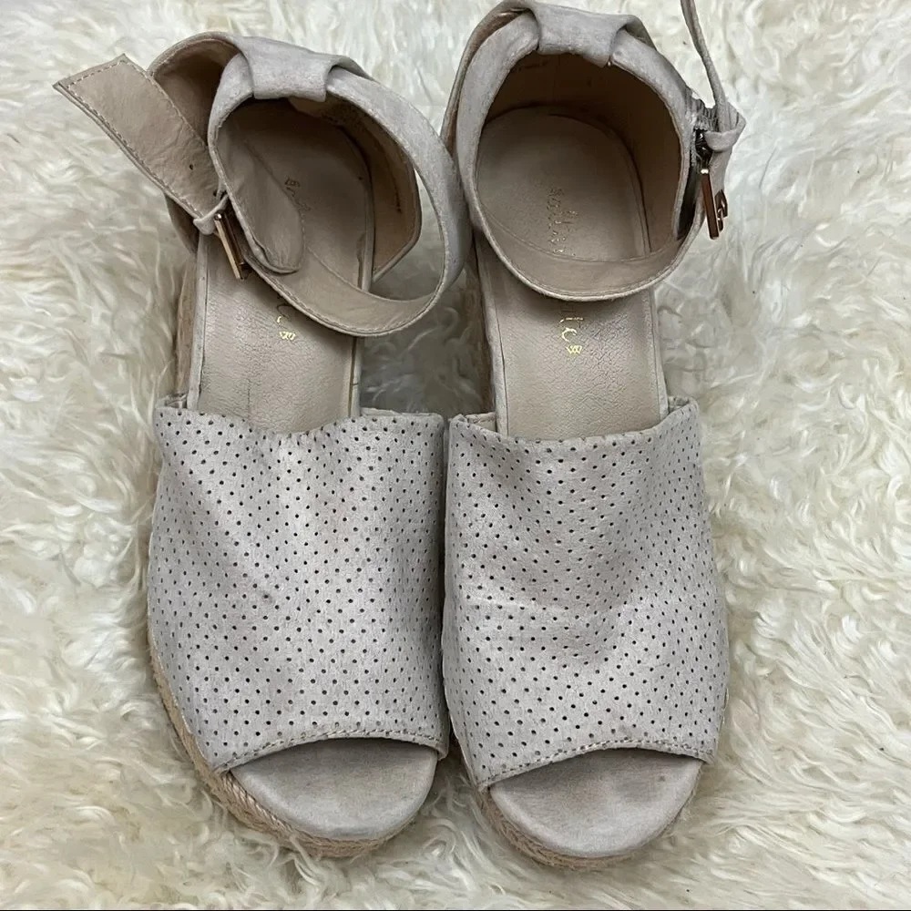 Altar’d State Tan Vegan Suede Perforated Espadrilles Wedges 8